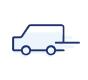 A simple blue outline icon of a van on a white background.