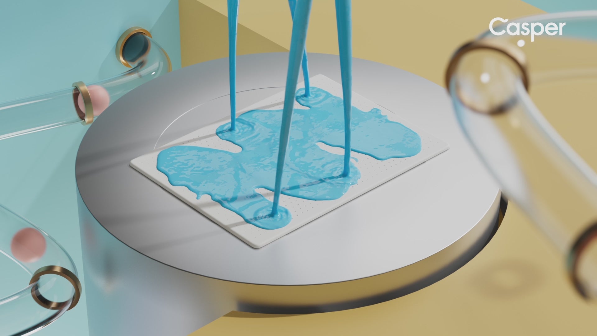 Computer-animated video of Casper's Phase Change Material being made in a lab.