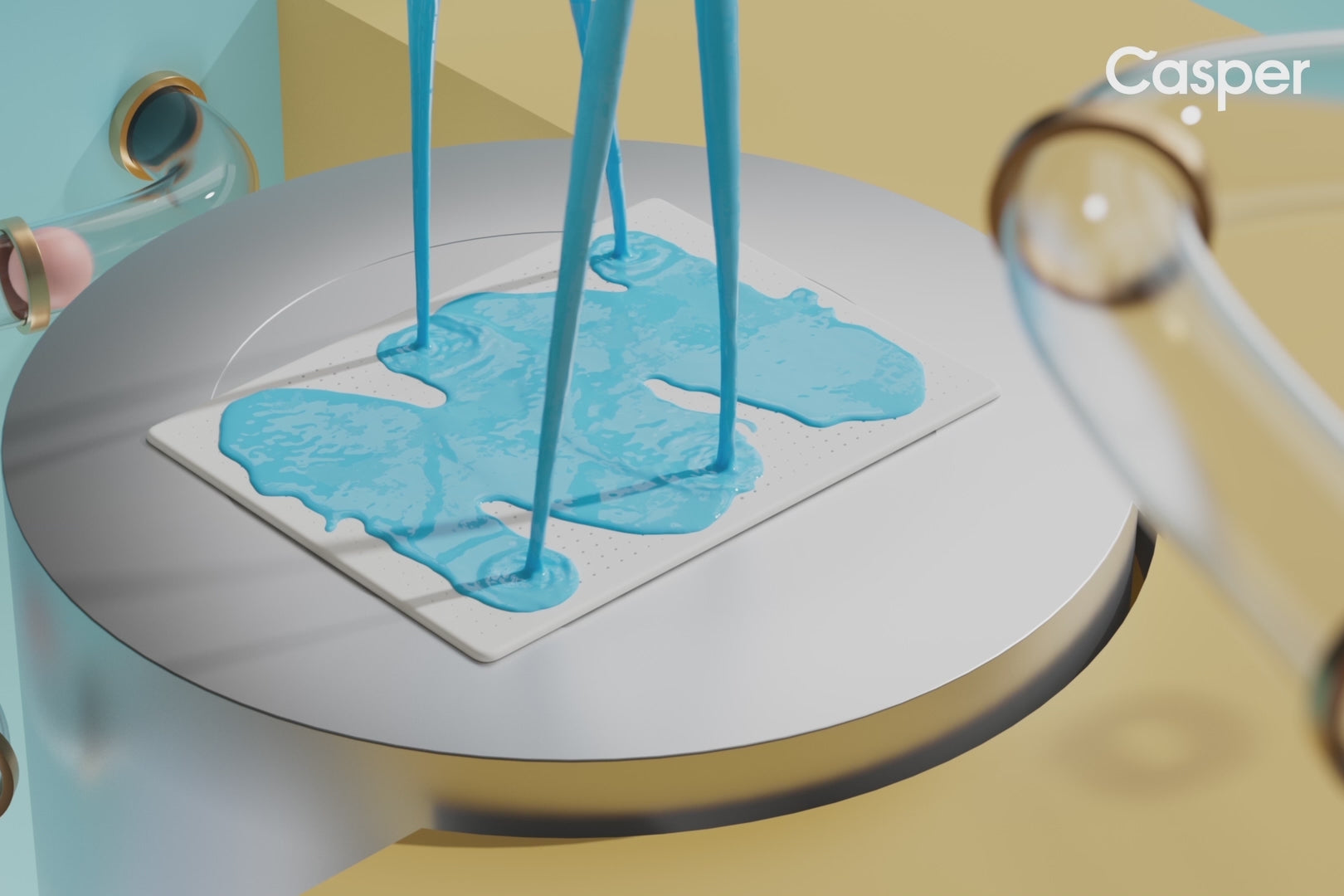 Computer-animated video of Casper's Phase Change Material being made in a lab.