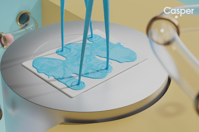Computer-animated video of Casper's Phase Change Material being made in a lab.